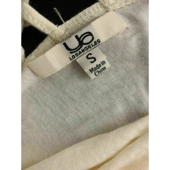 Ya Los Angeles Womens Solid Ivory Cream Beige Short Sleeve Top Lace Up Small - Picture 6 of 7